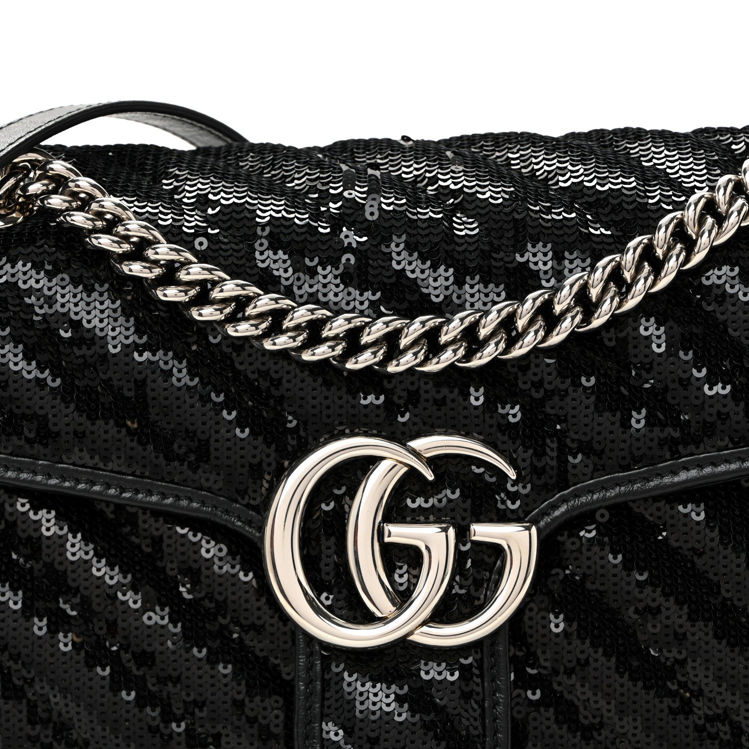 Gucci Sequin Matelasse Small GG Marmont Shoulder Bag Black