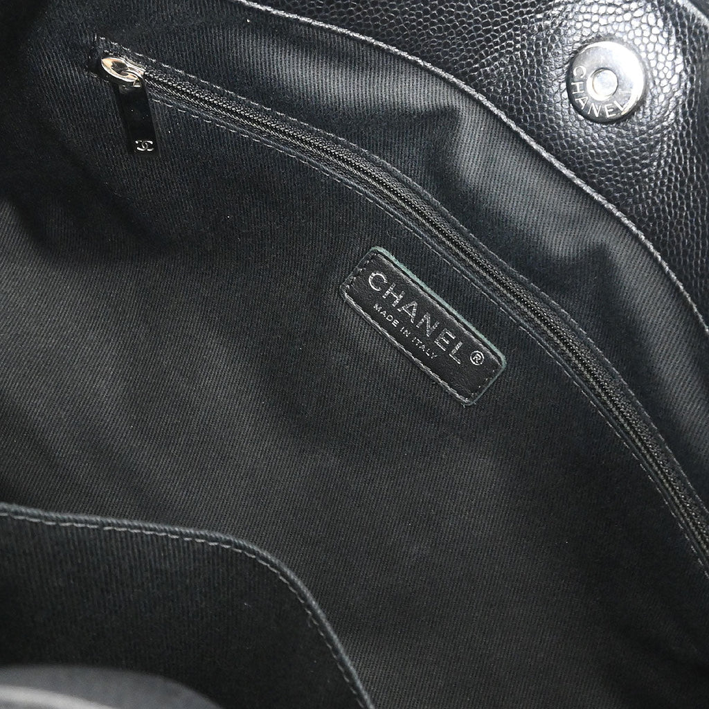 Chanel 2012 Black Caviar Timeless CC Chain Tote Bag