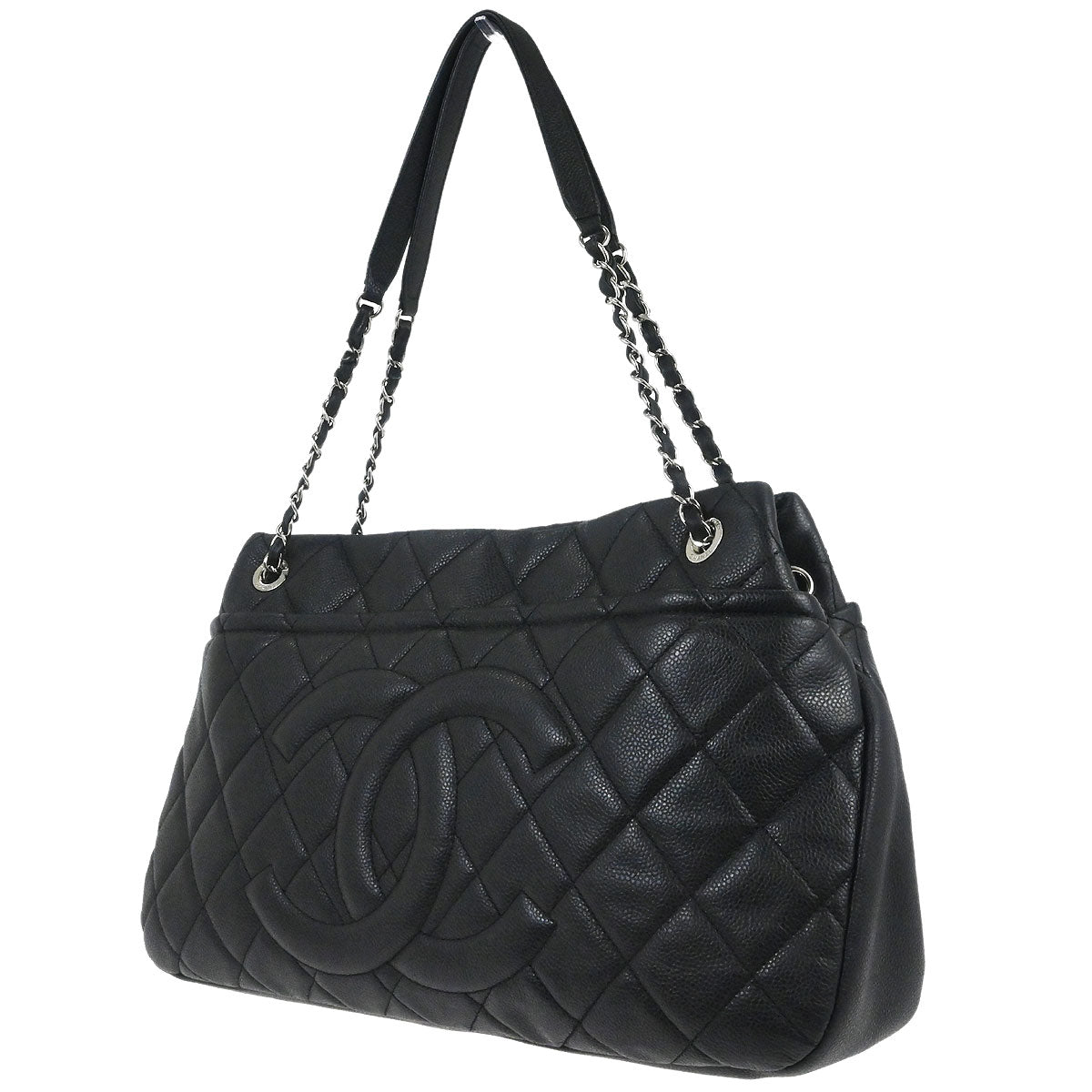 Chanel 2012 Black Caviar Timeless CC Chain Tote Bag