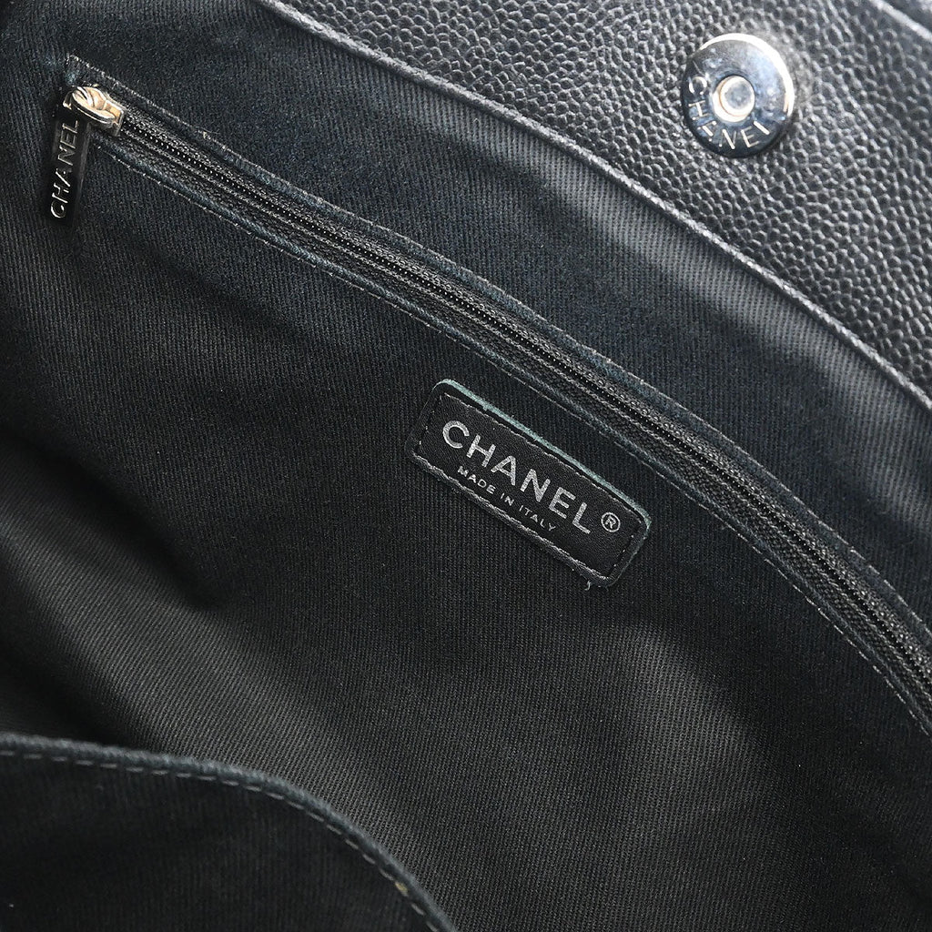 Chanel 2012 Black Caviar Timeless CC Chain Tote Bag