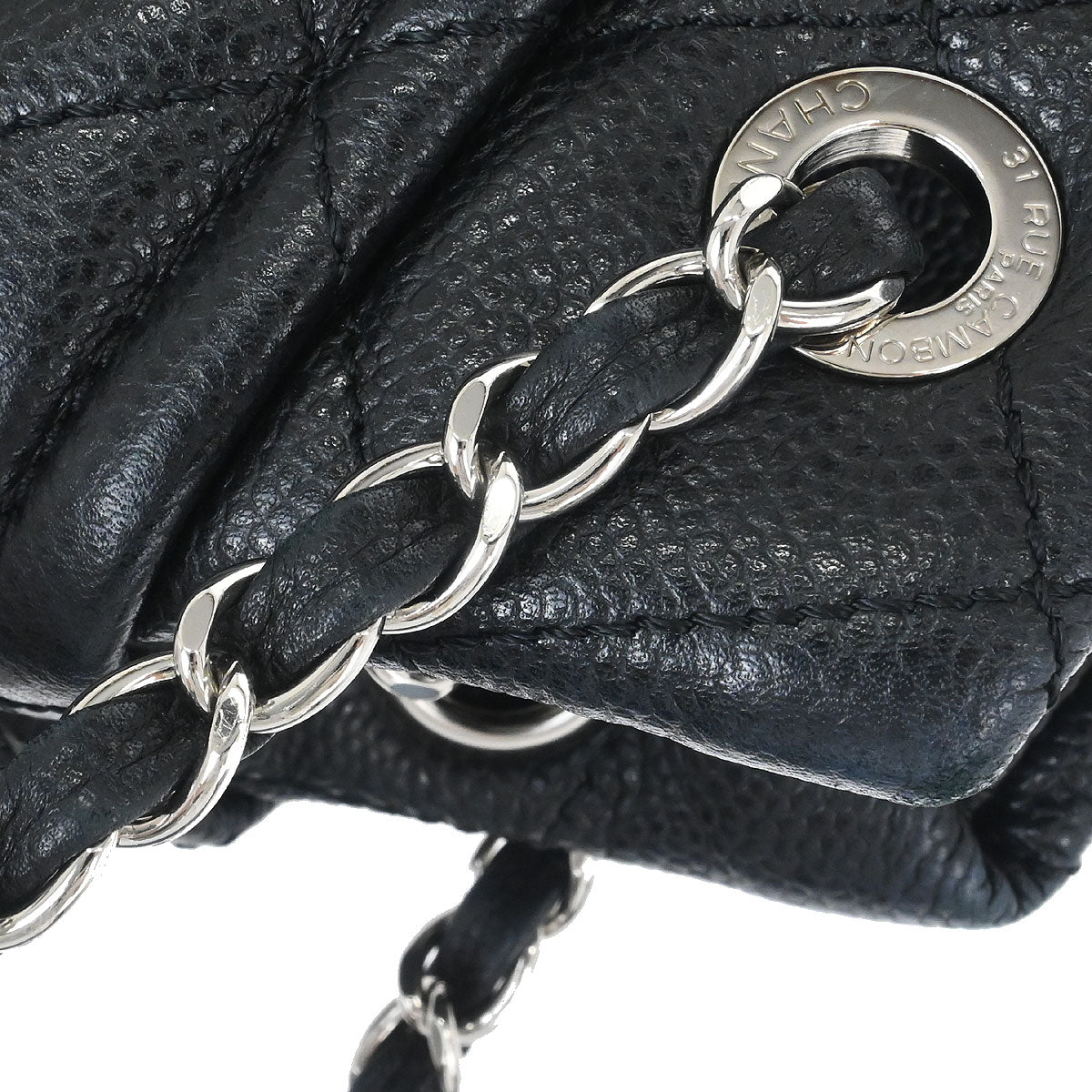 Chanel 2012 Black Caviar Timeless CC Chain Tote Bag