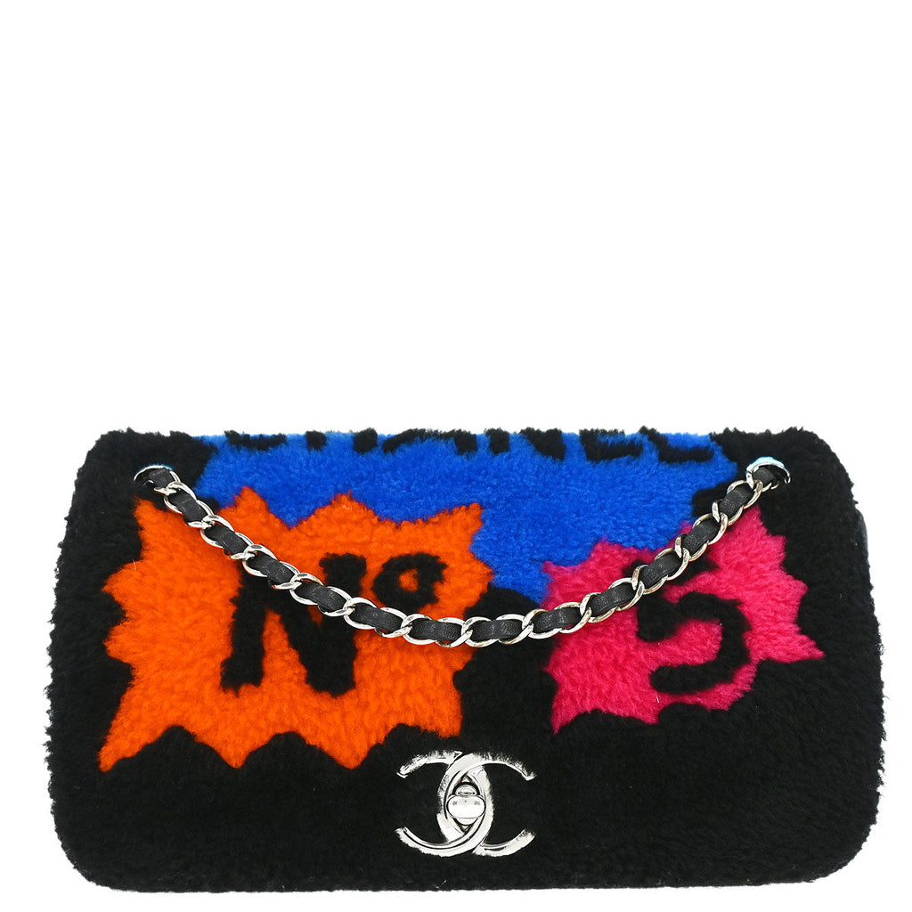 Chanel 2014-2015 Black Shearling Supermarket Comic Flap Bag