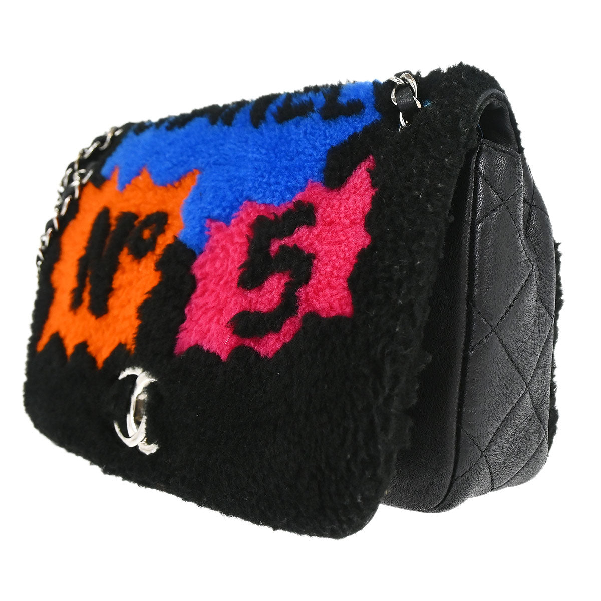 Chanel 2014-2015 Black Shearling Supermarket Comic Flap Bag