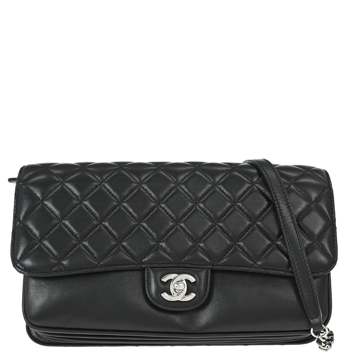 Chanel 2011 Black Lambskin Clams Pocket Accordion Flap Shoulder Bag