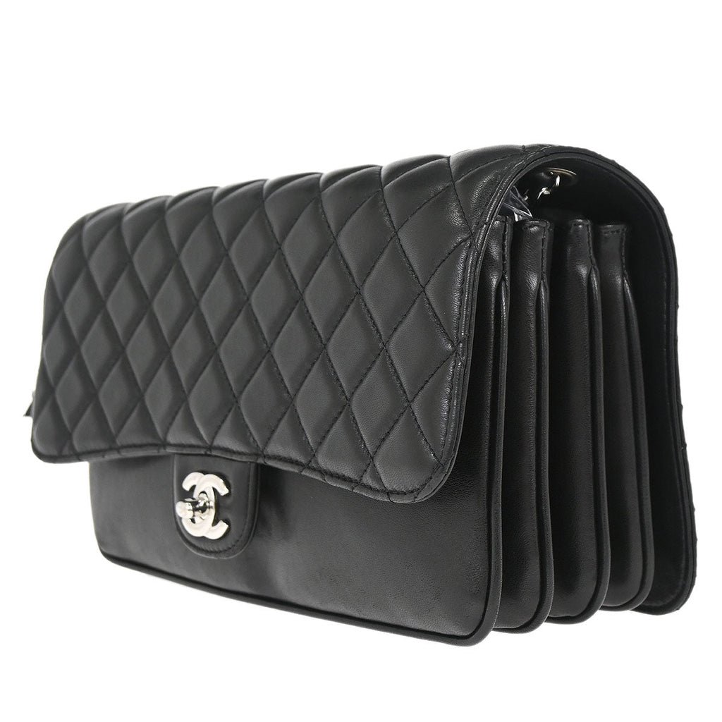 Chanel 2011 Black Lambskin Clams Pocket Accordion Flap Shoulder Bag