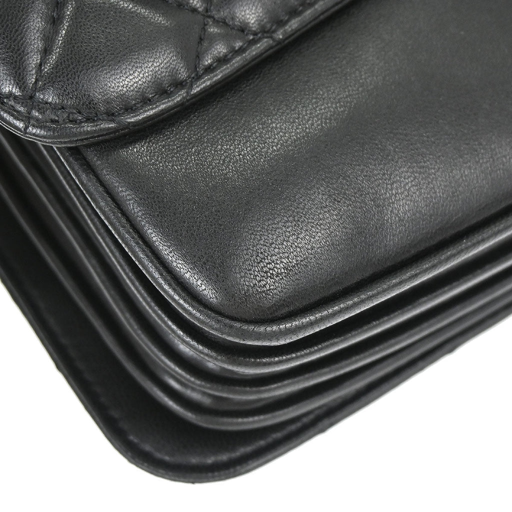 Chanel 2011 Black Lambskin Clams Pocket Accordion Flap Shoulder Bag