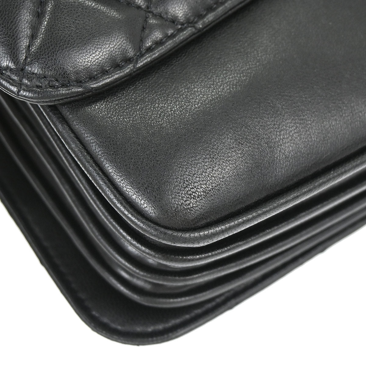 Chanel 2011 Black Lambskin Clams Pocket Accordion Flap Shoulder Bag