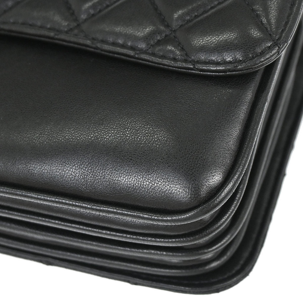 Chanel 2011 Black Lambskin Clams Pocket Accordion Flap Shoulder Bag