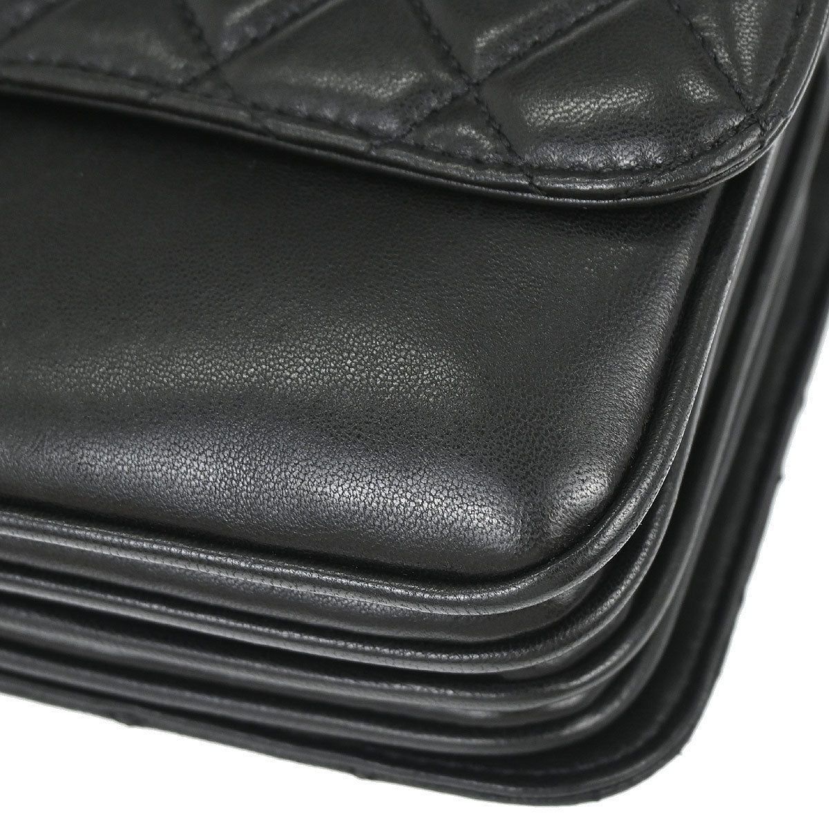 Chanel 2011 Black Lambskin Clams Pocket Accordion Flap Shoulder Bag