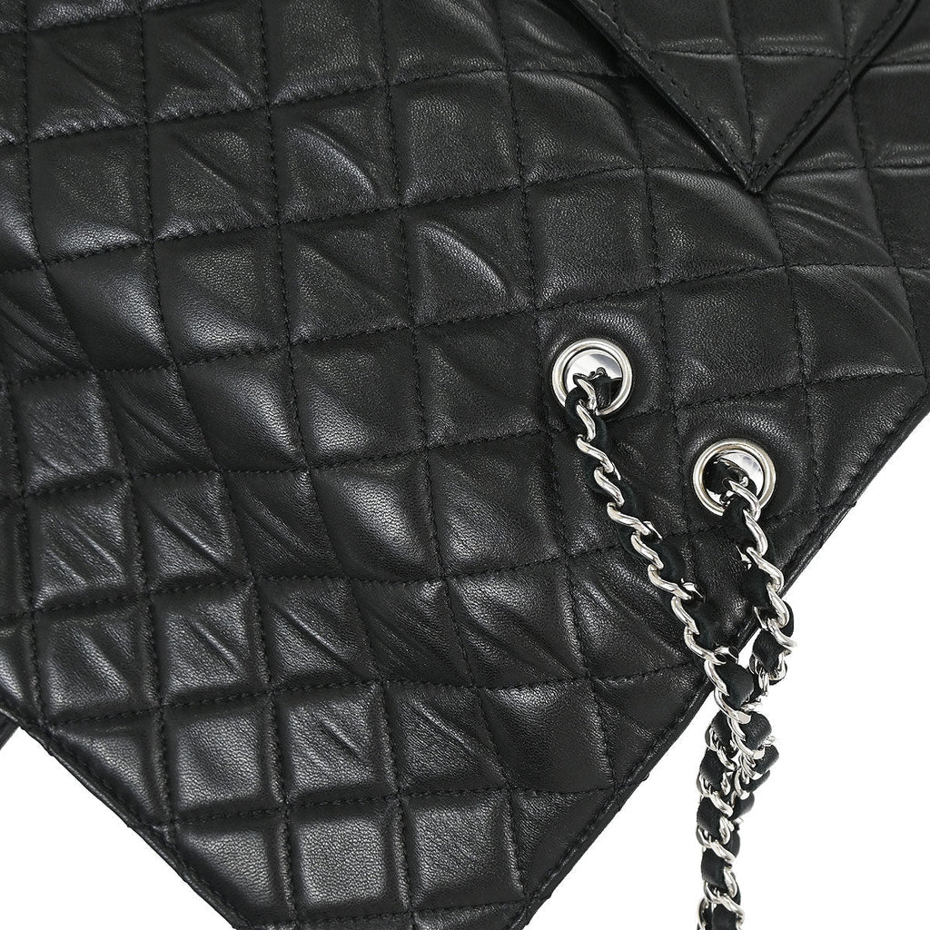 Chanel 2011 Black Lambskin Clams Pocket Accordion Flap Shoulder Bag