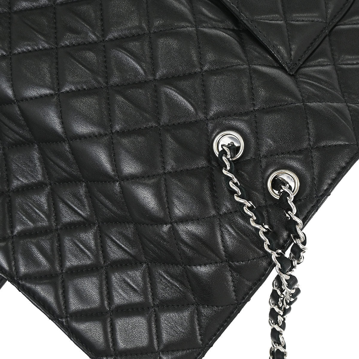 Chanel 2011 Black Lambskin Clams Pocket Accordion Flap Shoulder Bag
