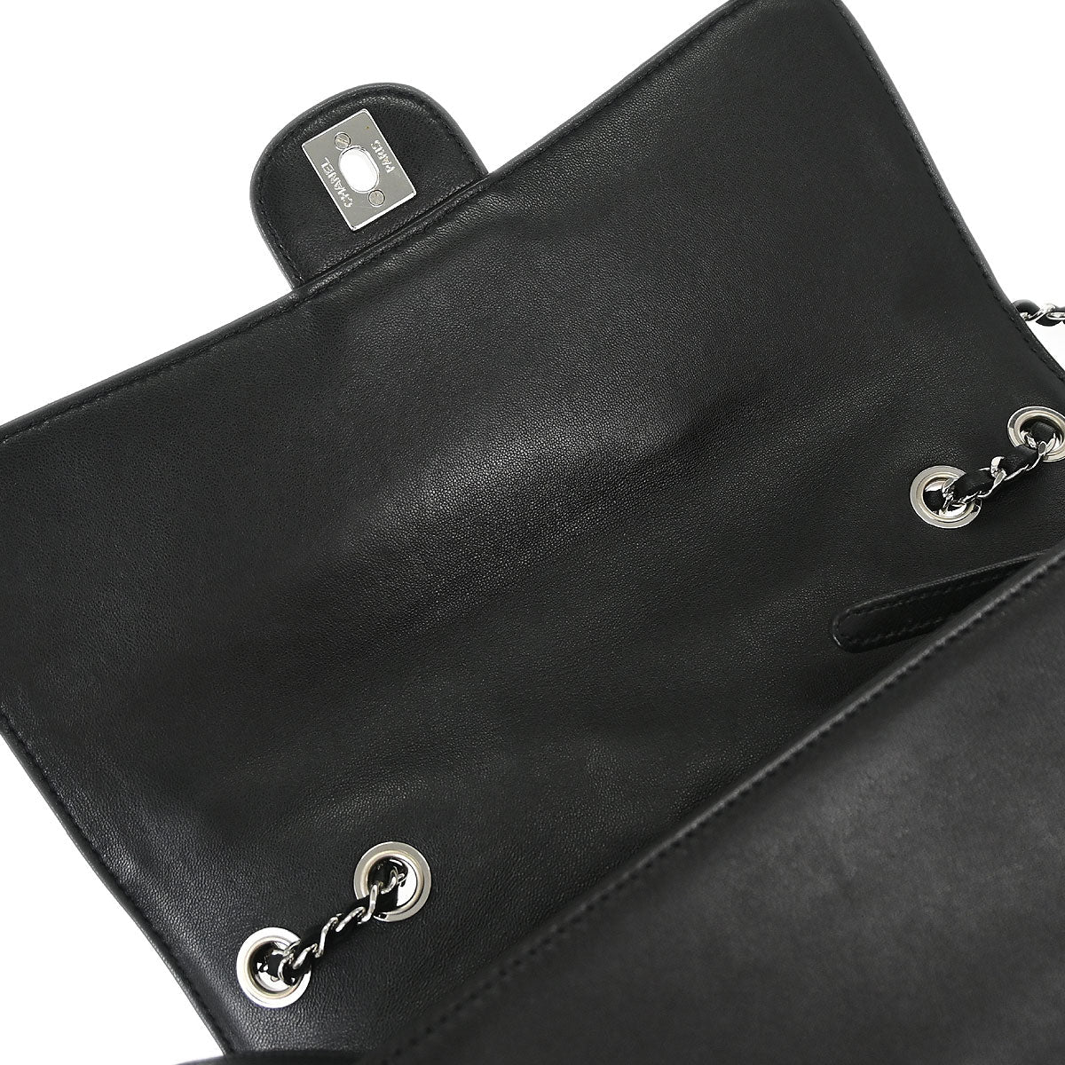 Chanel 2011 Black Lambskin Clams Pocket Accordion Flap Shoulder Bag