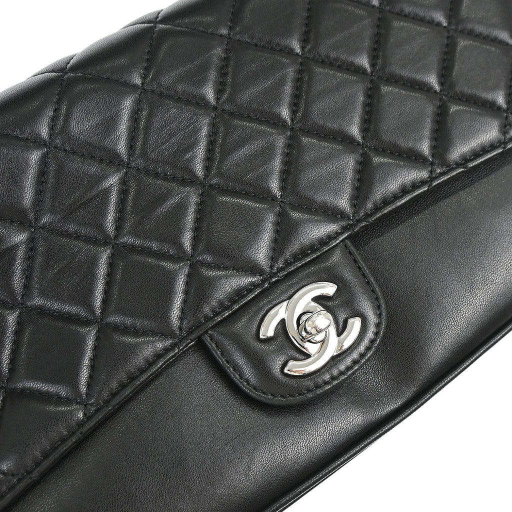 Chanel 2011 Black Lambskin Clams Pocket Accordion Flap Shoulder Bag