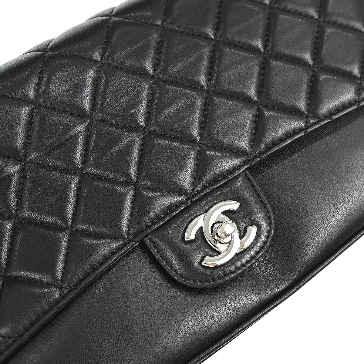 Chanel 2011 Black Lambskin Clams Pocket Accordion Flap Shoulder Bag