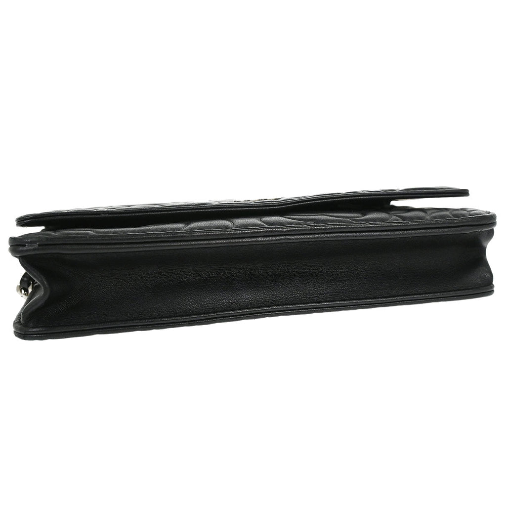 Chanel 2012 Black Lambskin Camellia WOC Wallet on Chain Bag