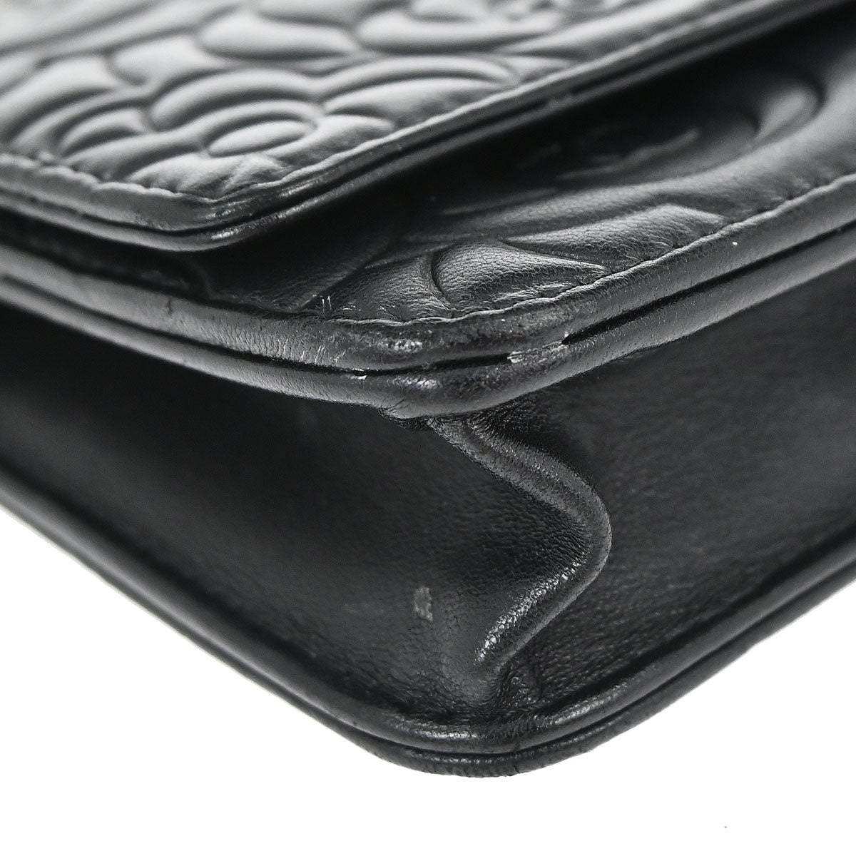 Chanel 2012 Black Lambskin Camellia WOC Wallet on Chain Bag
