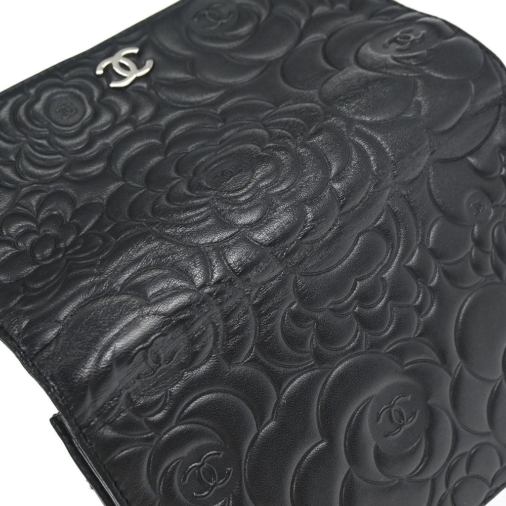 Chanel 2012 Black Lambskin Camellia WOC Wallet on Chain Bag