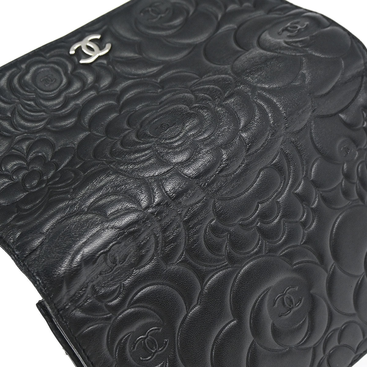Chanel 2012 Black Lambskin Camellia WOC Wallet on Chain Bag