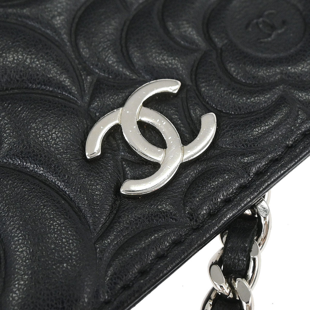 Chanel 2012 Black Lambskin Camellia WOC Wallet on Chain Bag