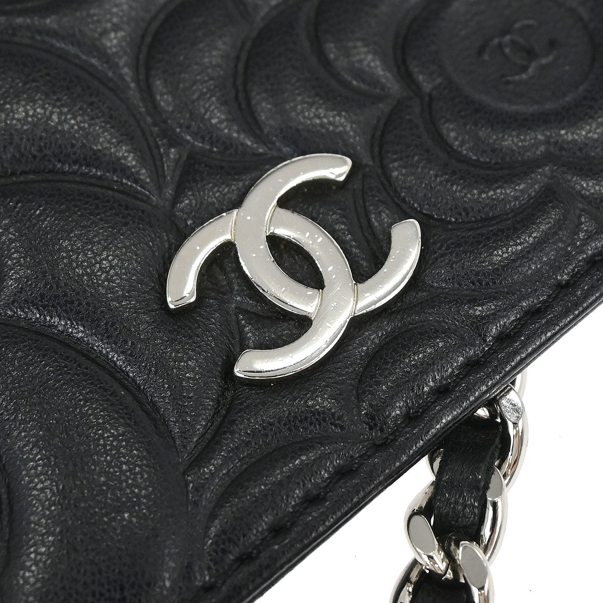 Chanel 2012 Black Lambskin Camellia WOC Wallet on Chain Bag