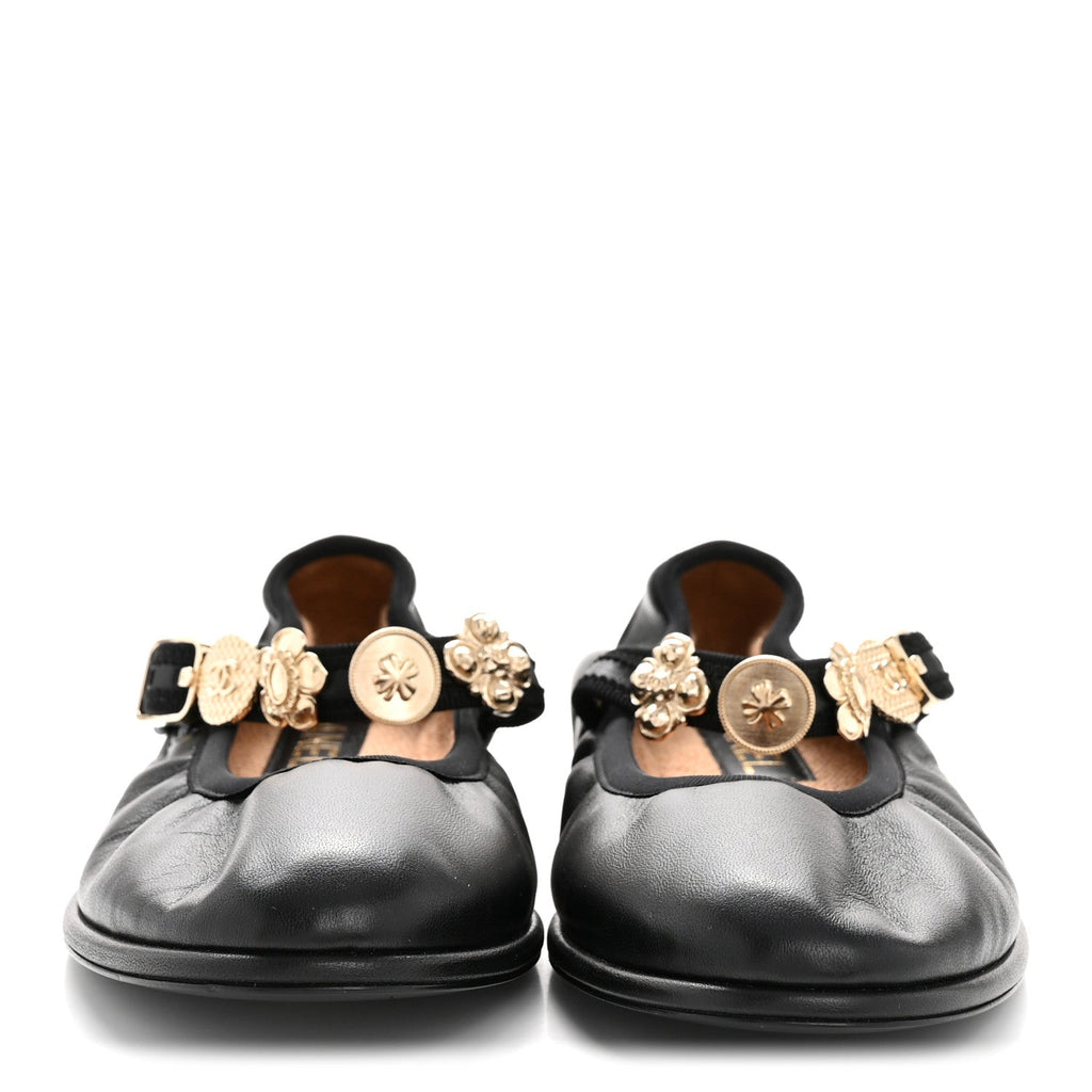 Lambskin Charm Mary Jane Flats 39 Black