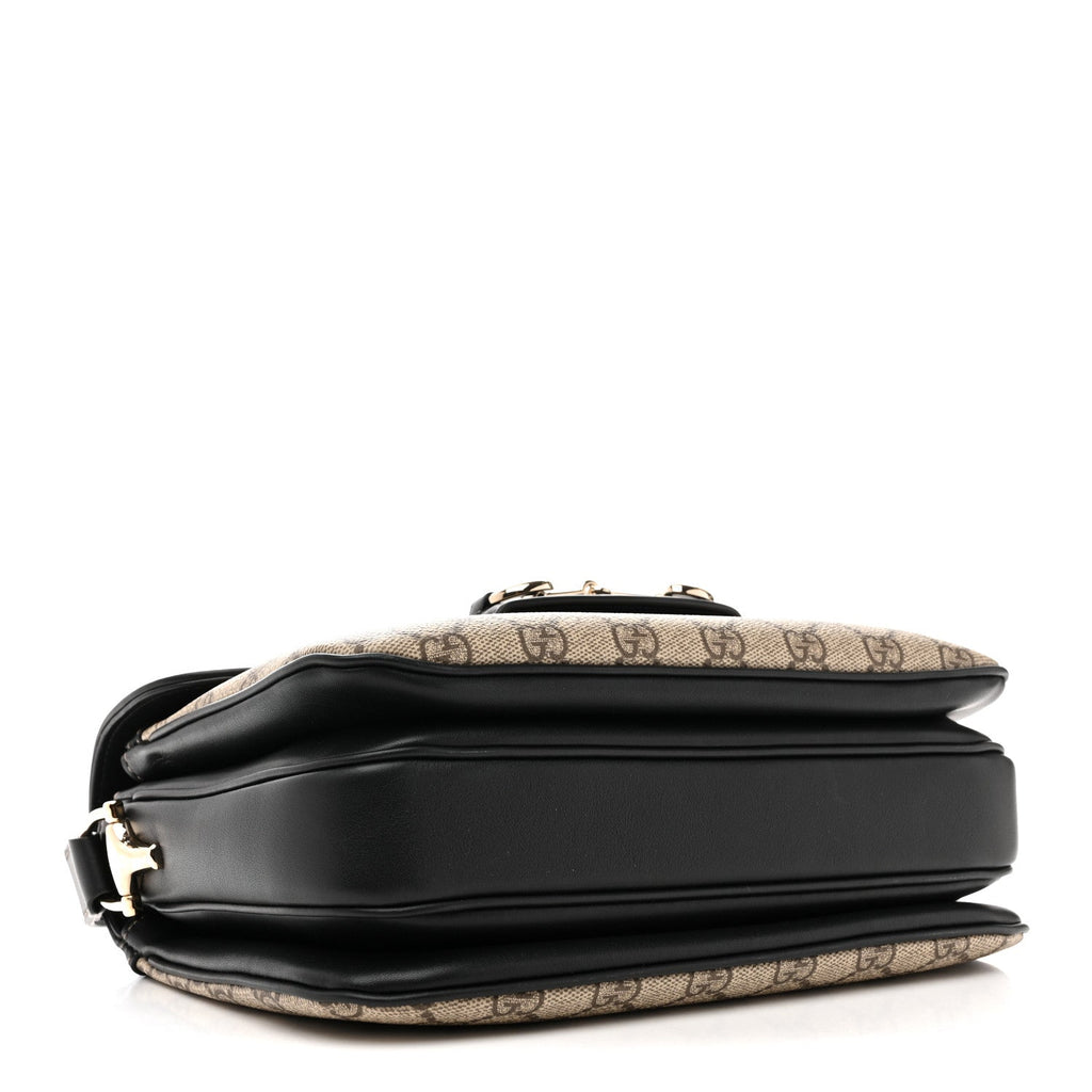 Gucci GG Supreme Monogram Horsebit 1955 Soft Small Shoulder Bag Beige Black