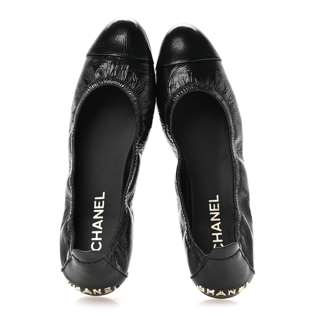 Lambskin Shiny Goatskin Calfskin Ballerina Flats 39.5 Black