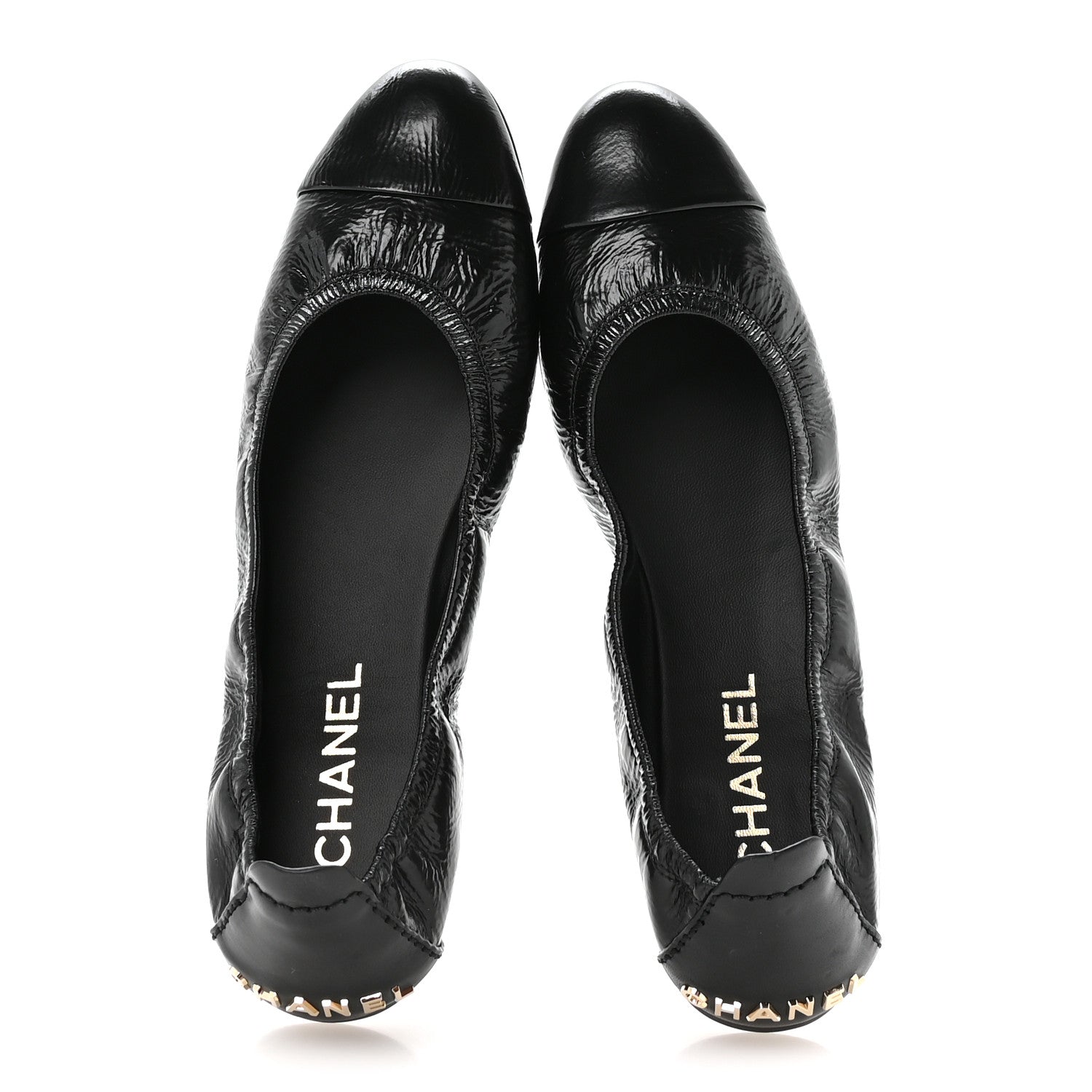 Lambskin Shiny Goatskin Calfskin Ballerina Flats 39.5 Black