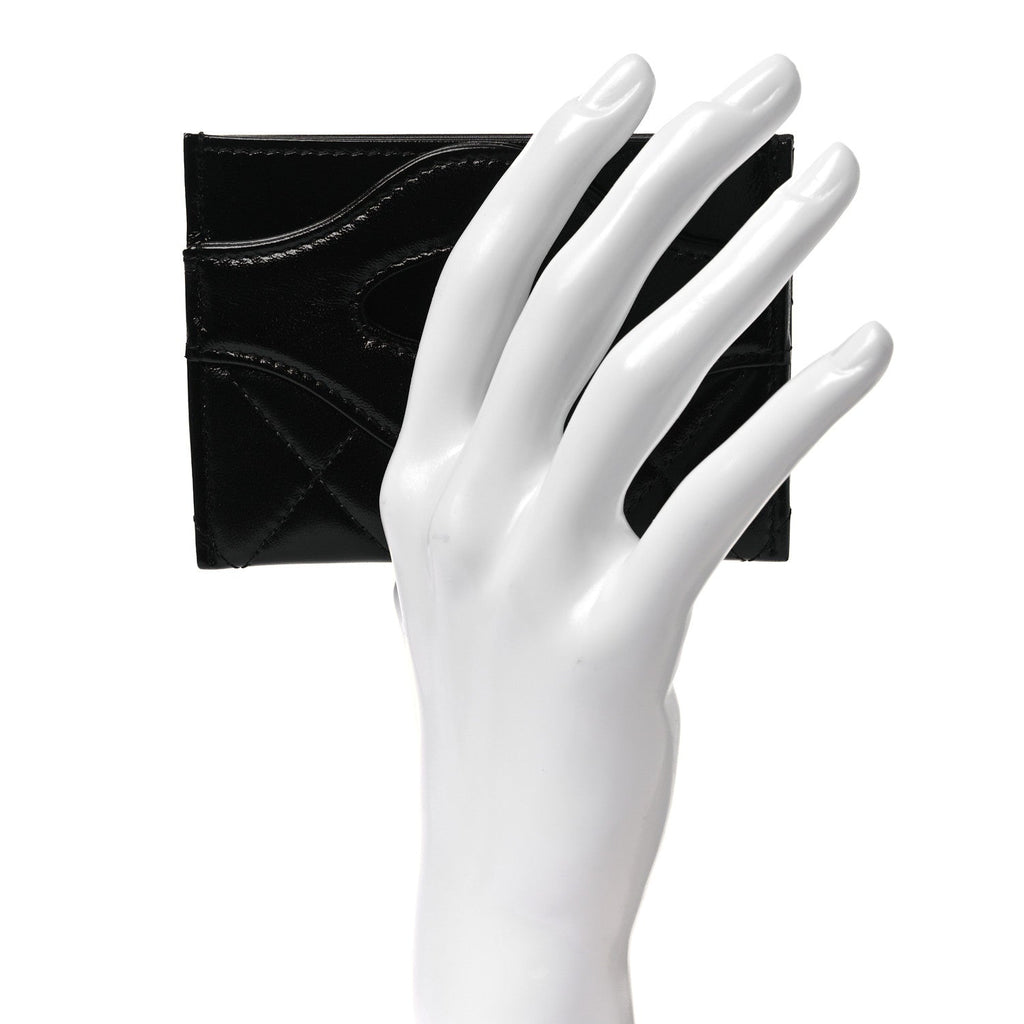 Chanel Shiny Crumpled Calfskin Quilted 31 Card Holder Black