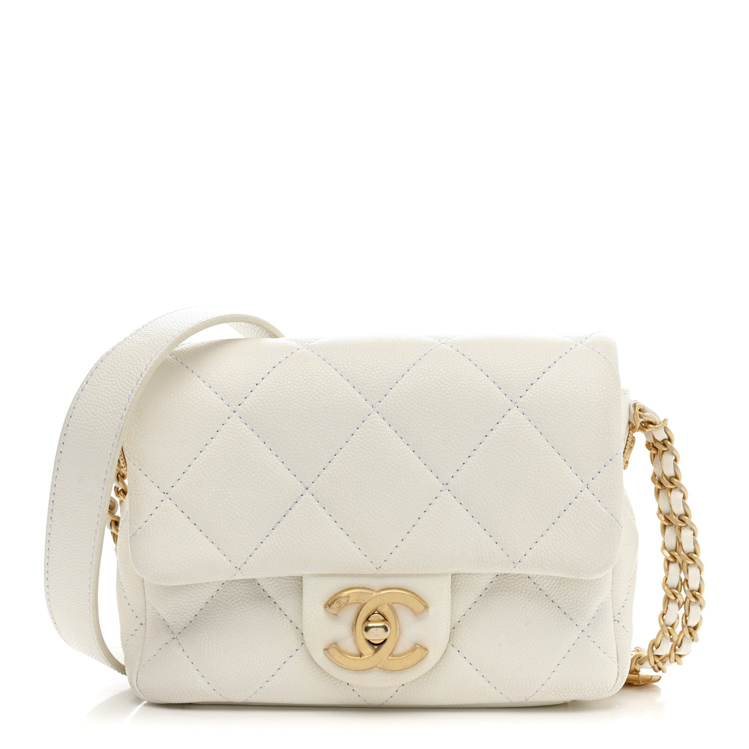 Chanel Caviar Quilted Mini Twist Your Buttons Flap  White