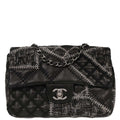 Chanel 2011 Black Tweed Lambskin Patchwork Stitch Shoulder Bag