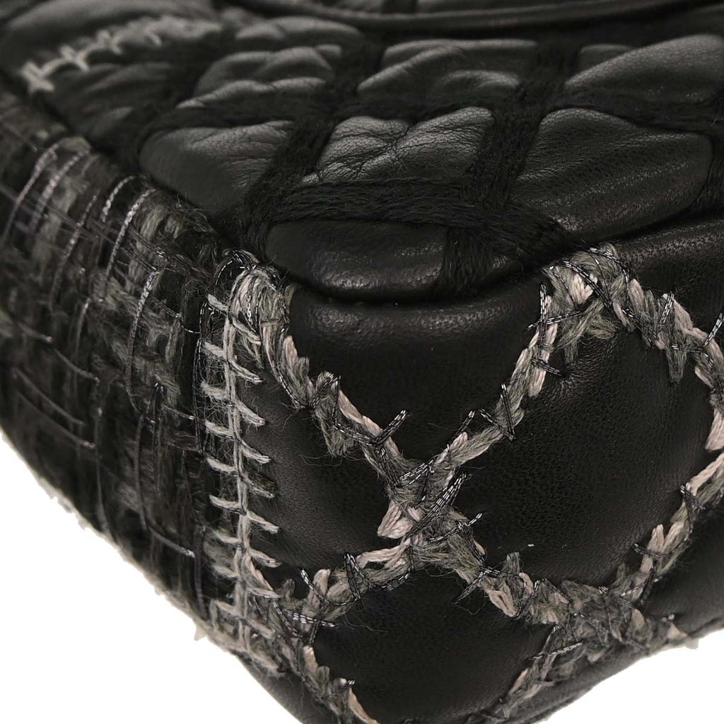 Chanel 2011 Black Tweed Lambskin Patchwork Stitch Shoulder Bag