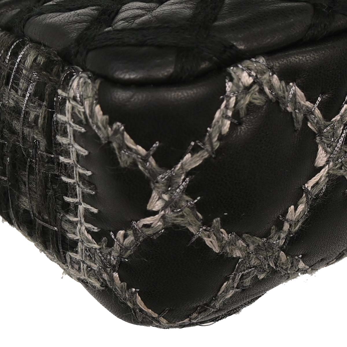 Chanel 2011 Black Tweed Lambskin Patchwork Stitch Shoulder Bag