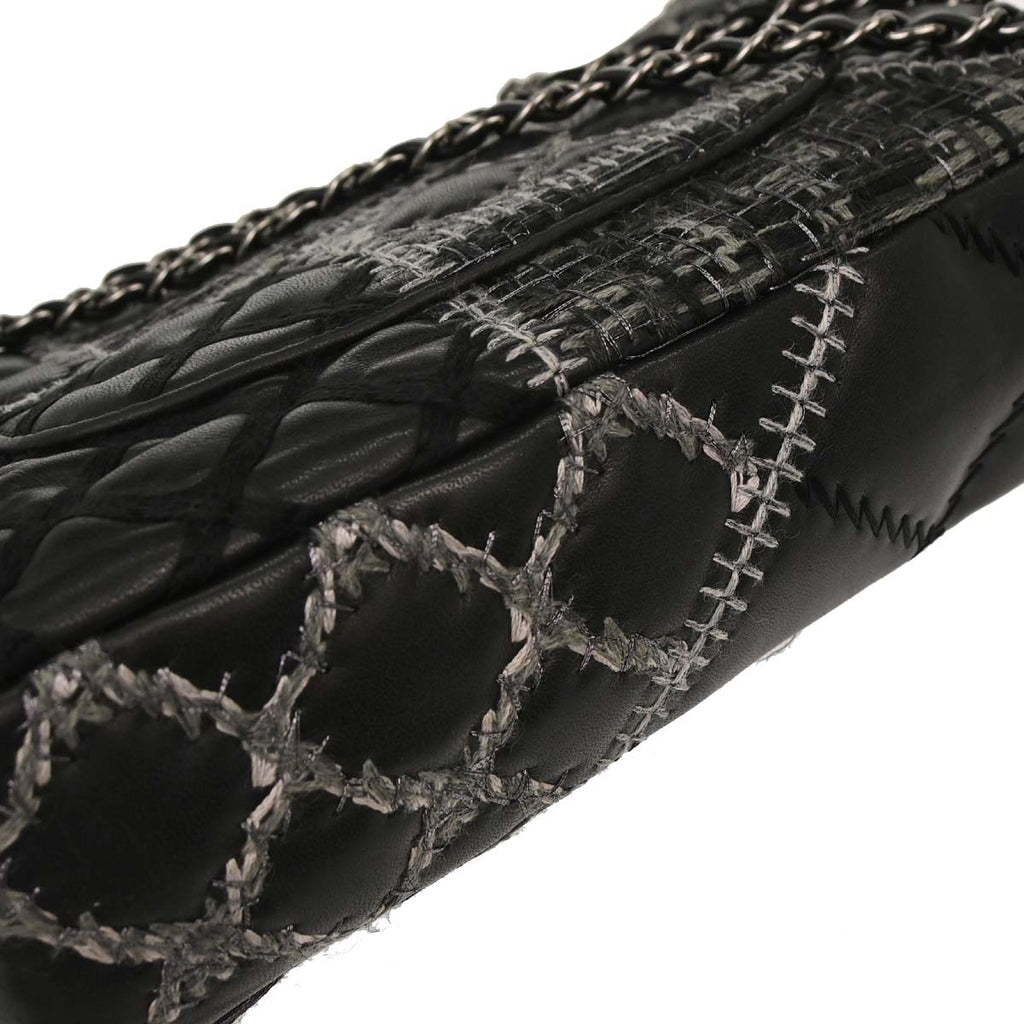 Chanel 2011 Black Tweed Lambskin Patchwork Stitch Shoulder Bag