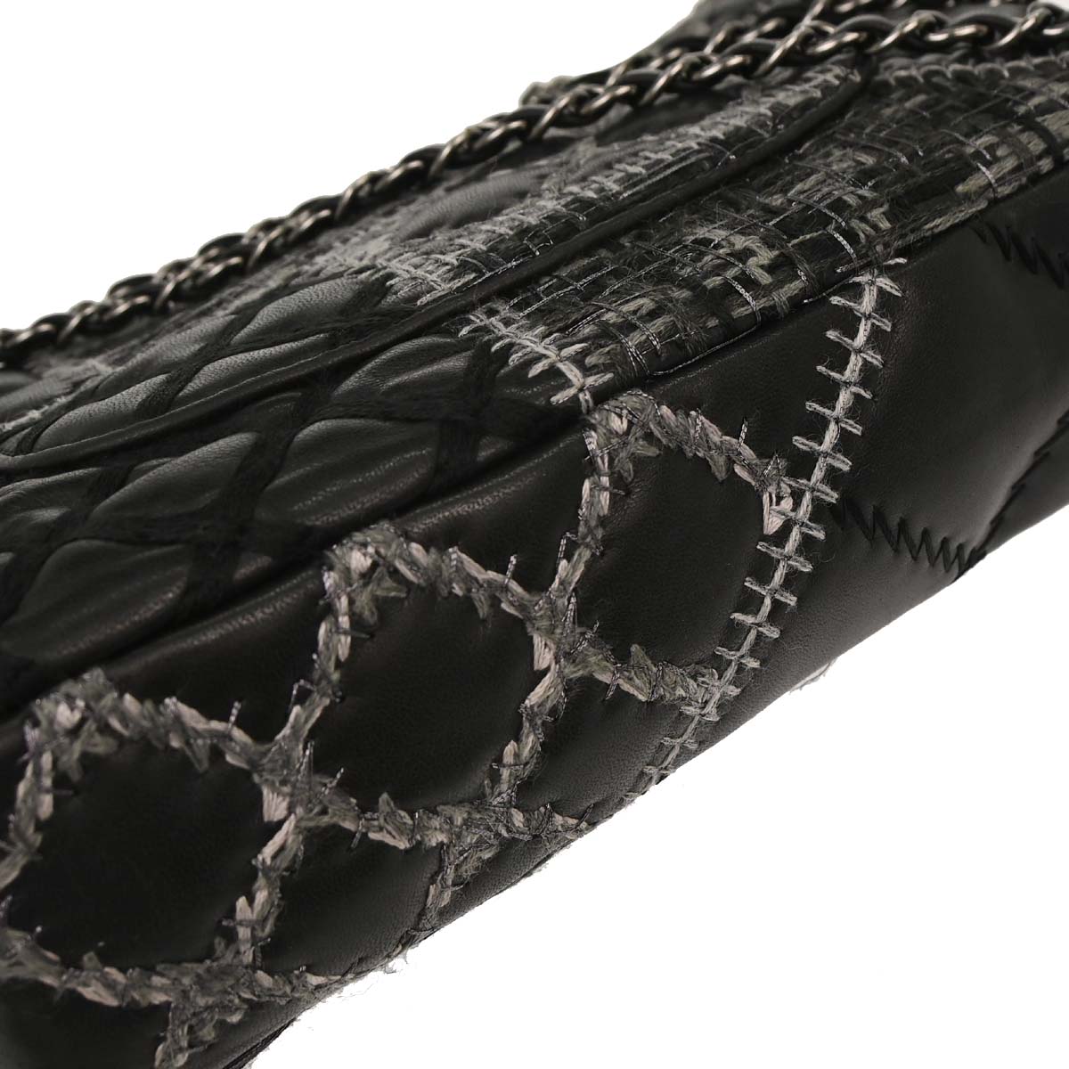 Chanel 2011 Black Tweed Lambskin Patchwork Stitch Shoulder Bag