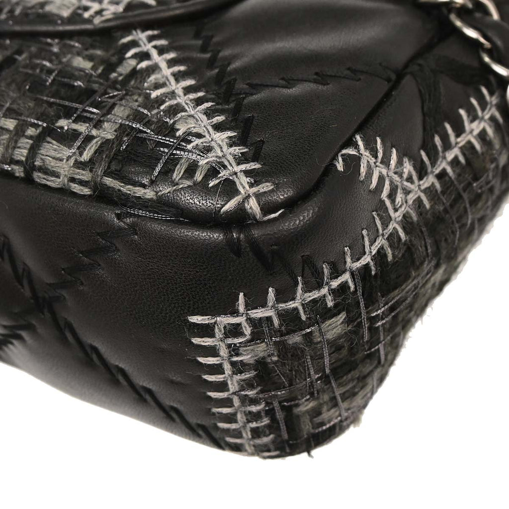 Chanel 2011 Black Tweed Lambskin Patchwork Stitch Shoulder Bag