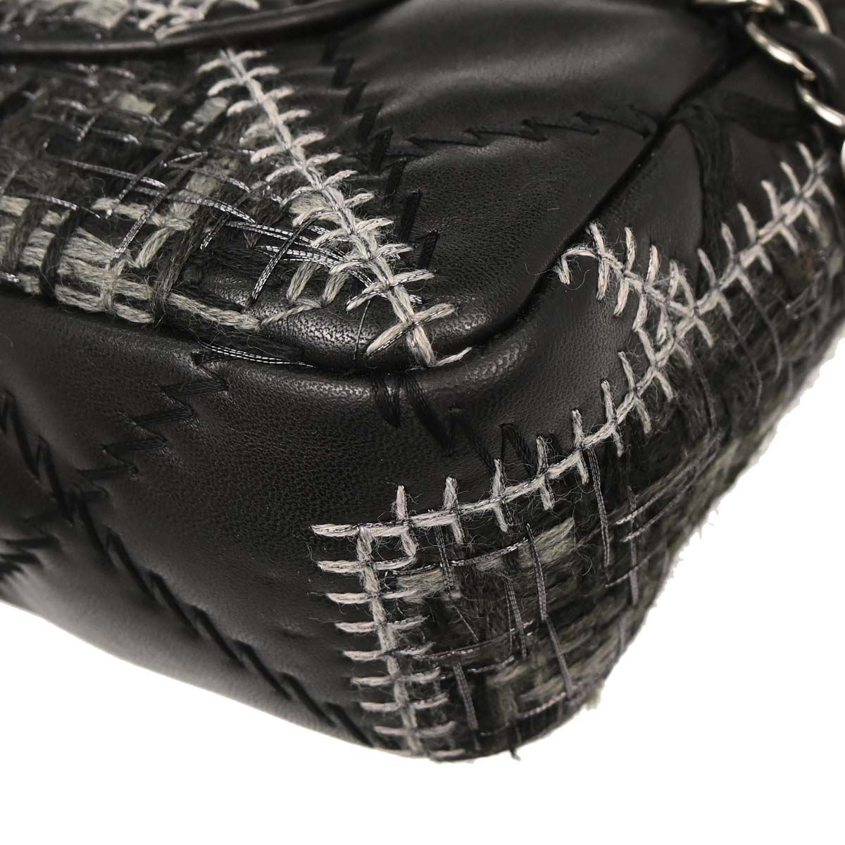 Chanel 2011 Black Tweed Lambskin Patchwork Stitch Shoulder Bag