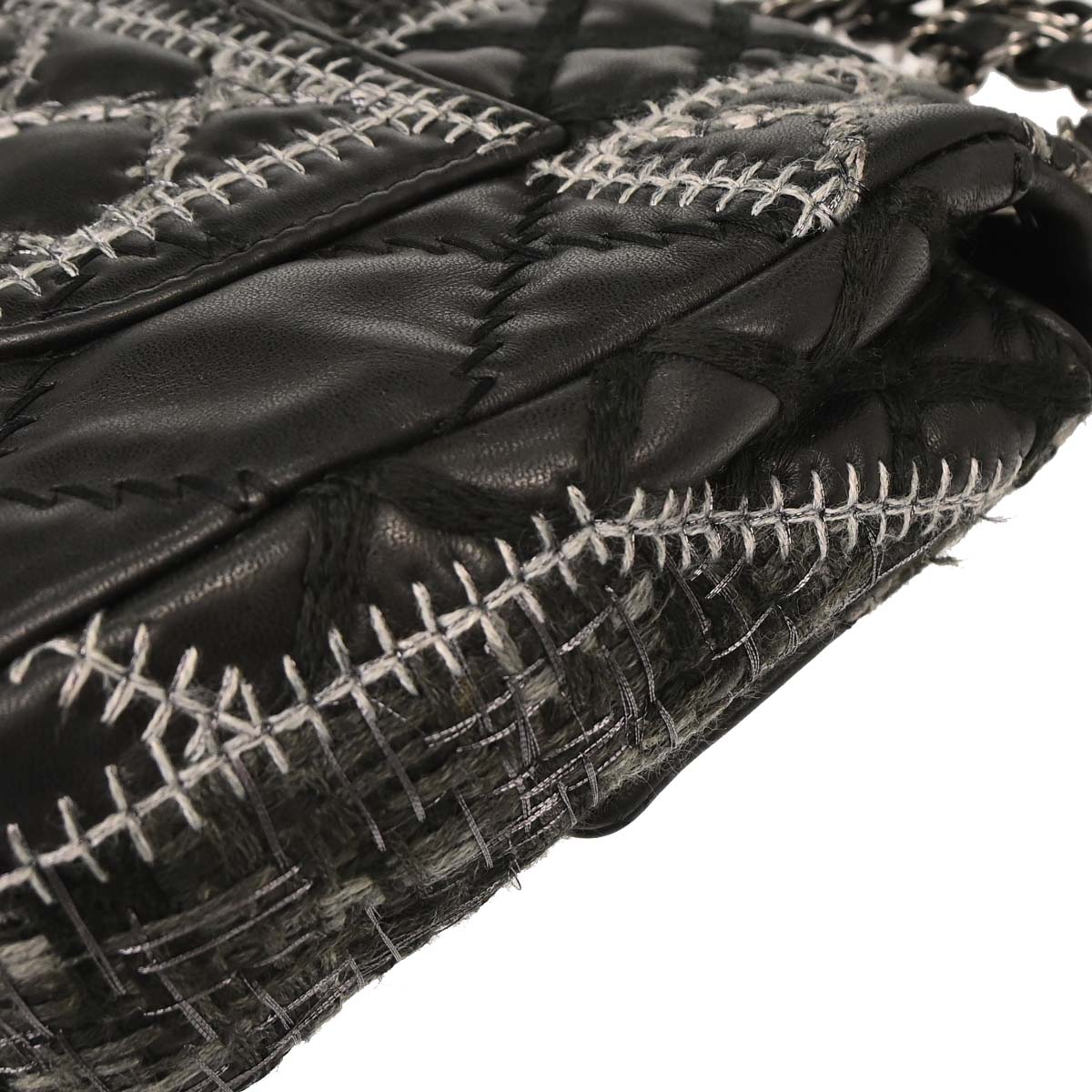 Chanel 2011 Black Tweed Lambskin Patchwork Stitch Shoulder Bag