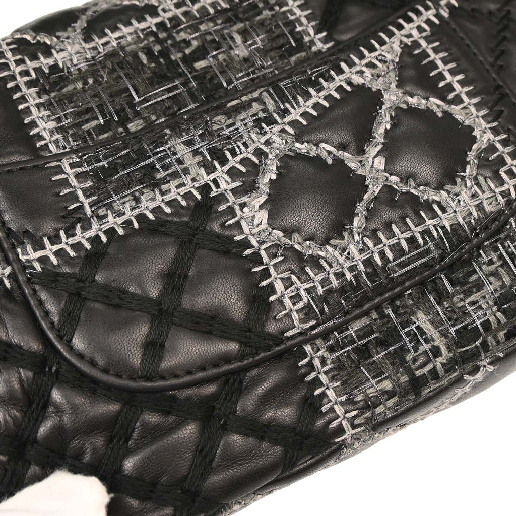 Chanel 2011 Black Tweed Lambskin Patchwork Stitch Shoulder Bag