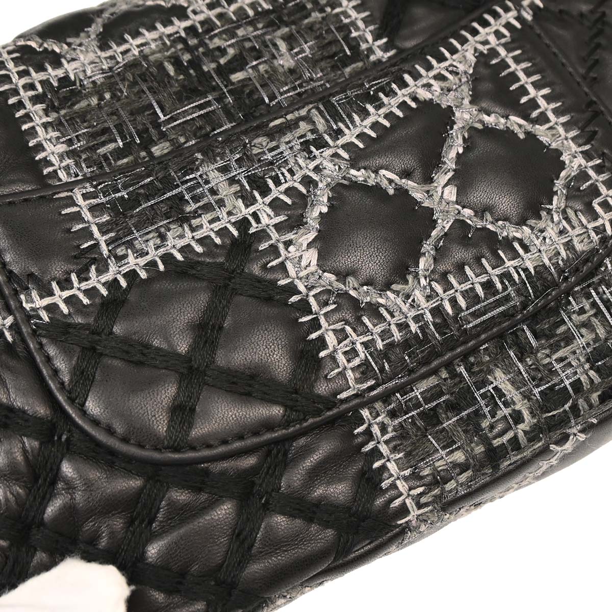 Chanel 2011 Black Tweed Lambskin Patchwork Stitch Shoulder Bag
