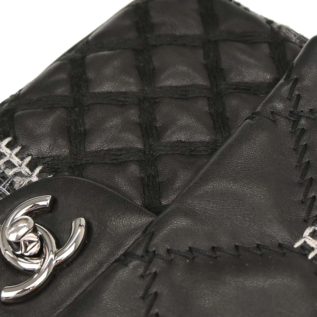 Chanel 2011 Black Tweed Lambskin Patchwork Stitch Shoulder Bag