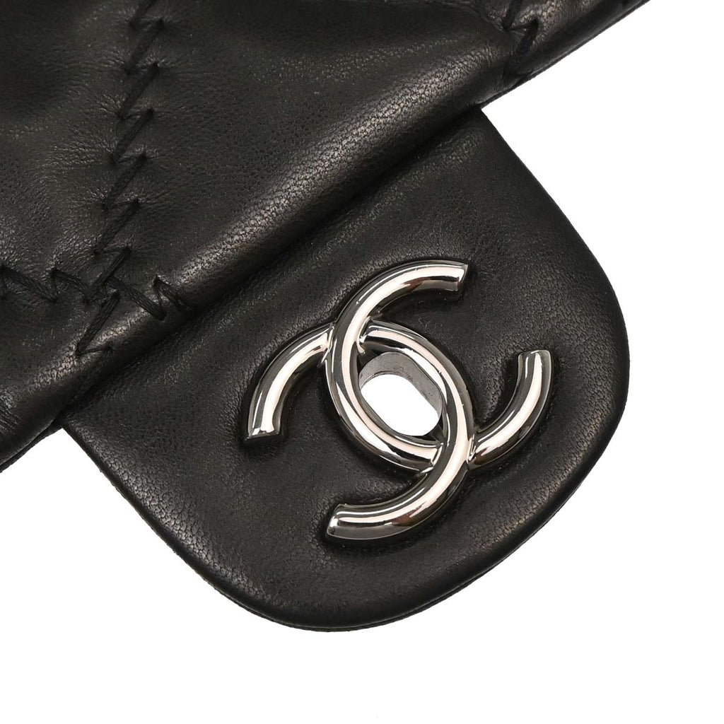 Chanel 2011 Black Tweed Lambskin Patchwork Stitch Shoulder Bag