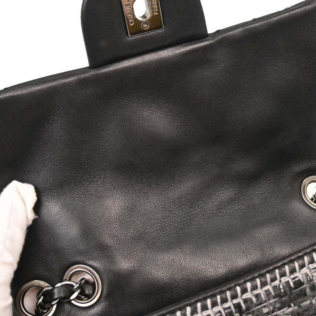 Chanel 2011 Black Tweed Lambskin Patchwork Stitch Shoulder Bag