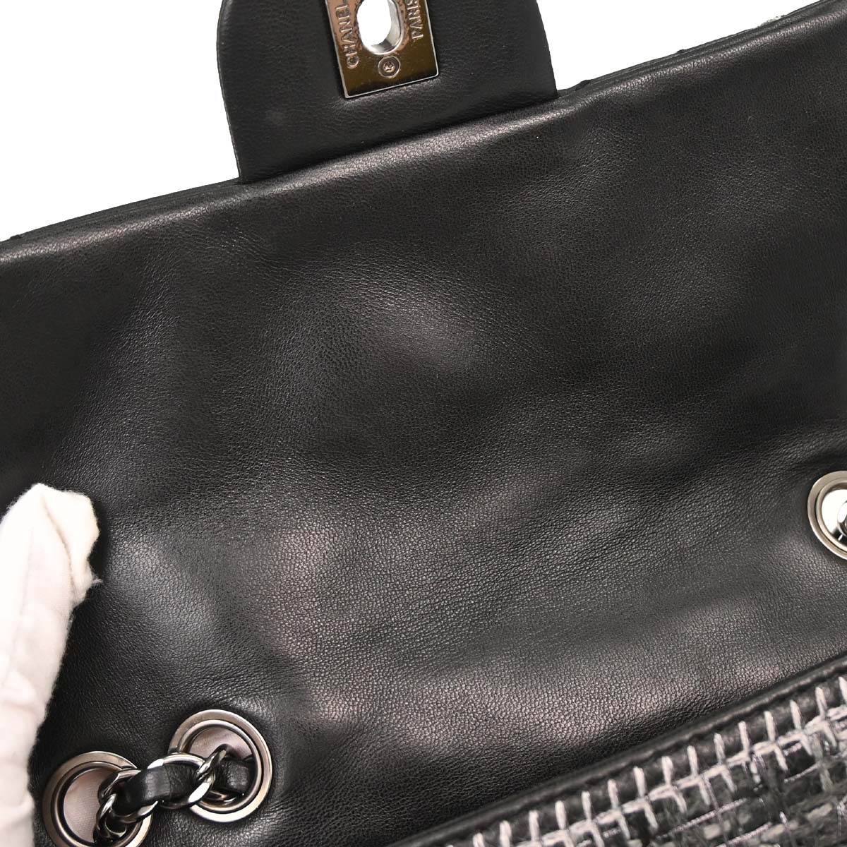 Chanel 2011 Black Tweed Lambskin Patchwork Stitch Shoulder Bag