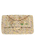 Chanel White Tweed Garden Party Medium Classic Double Flap Shoulder Bag