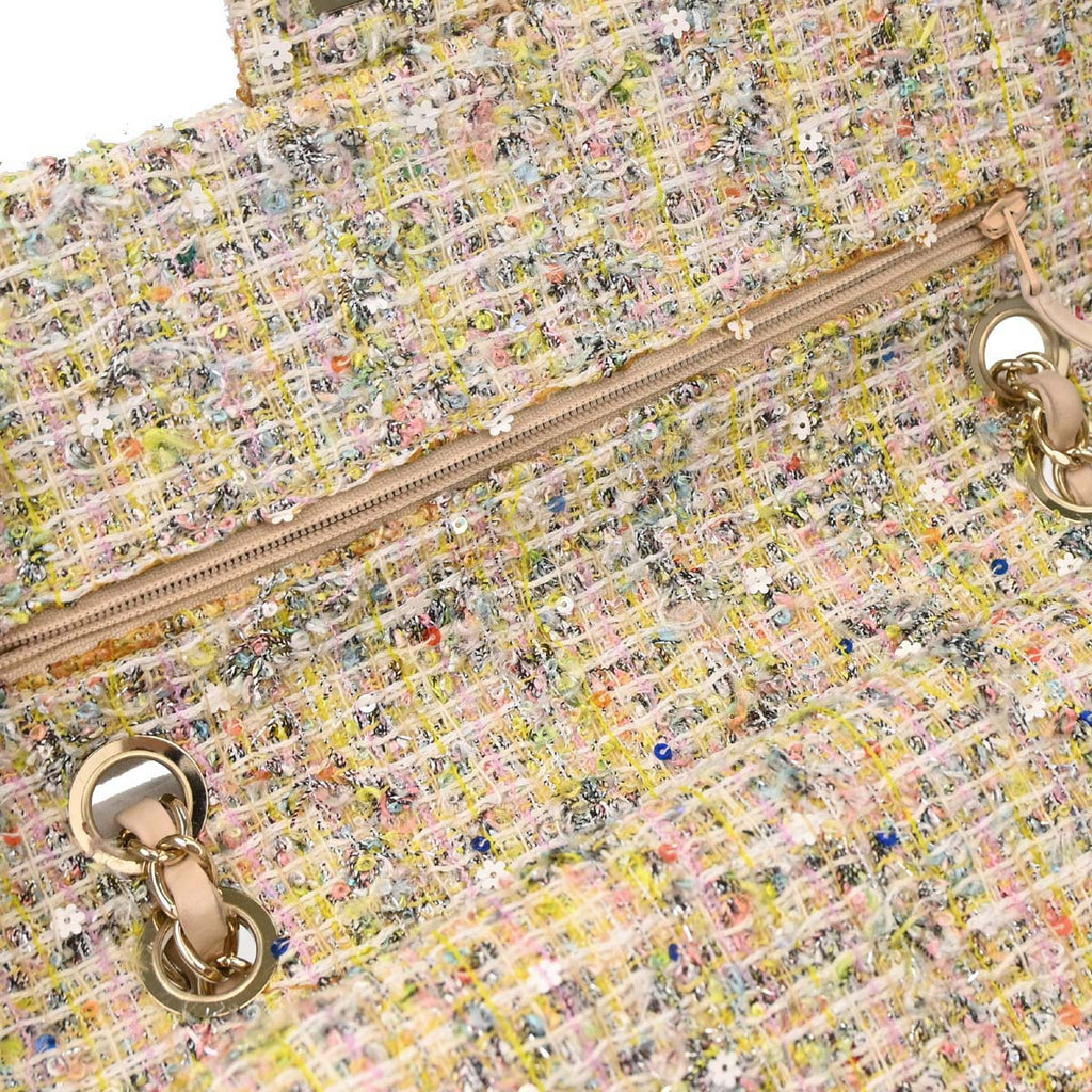 Chanel White Tweed Garden Party Medium Classic Double Flap Shoulder Bag