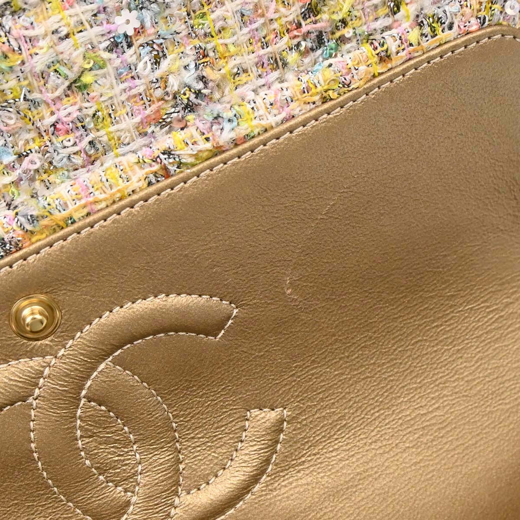 Chanel White Tweed Garden Party Medium Classic Double Flap Shoulder Bag