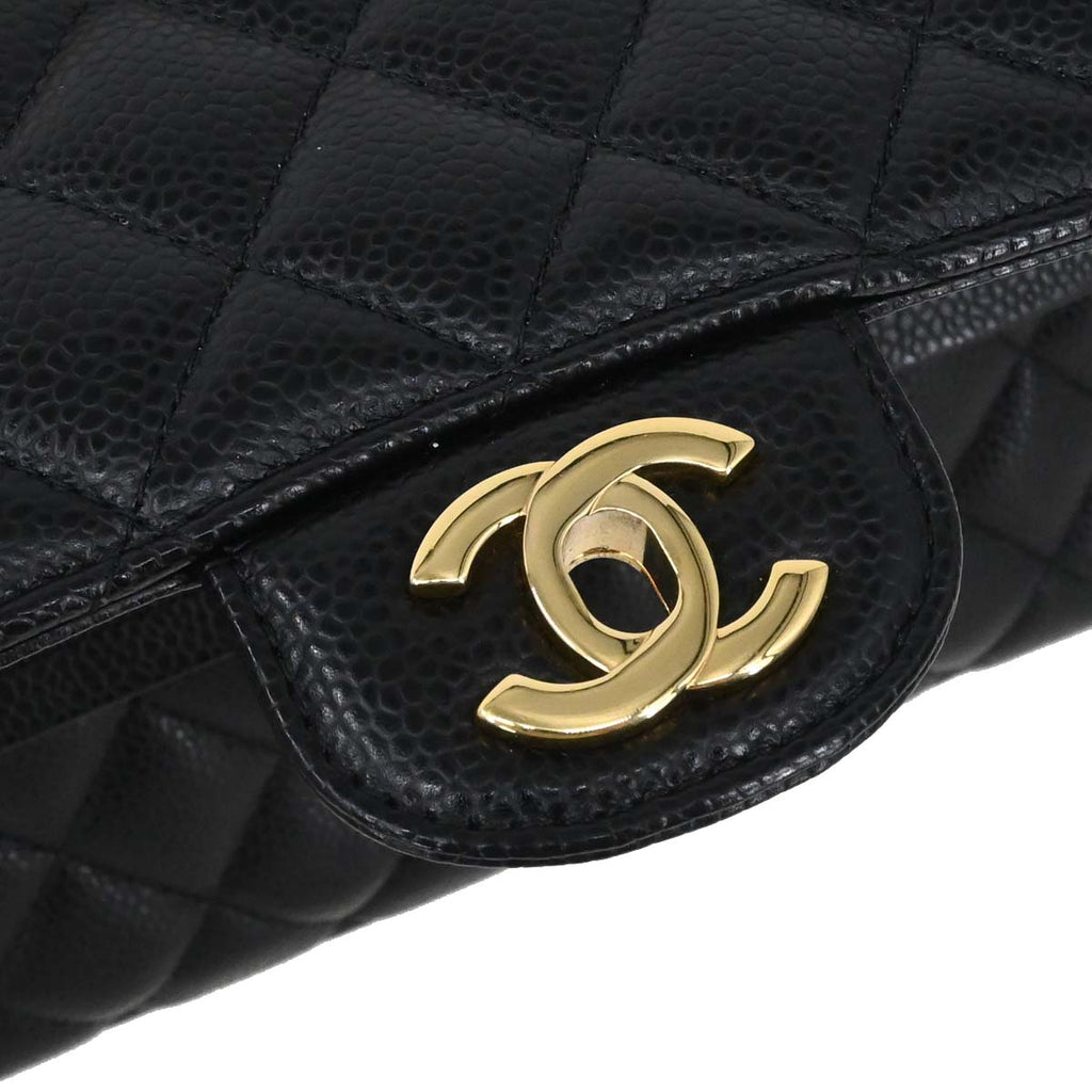 Chanel 2015-2016 Black Caviar Medium Classic Double Flap Shoulder Bag
