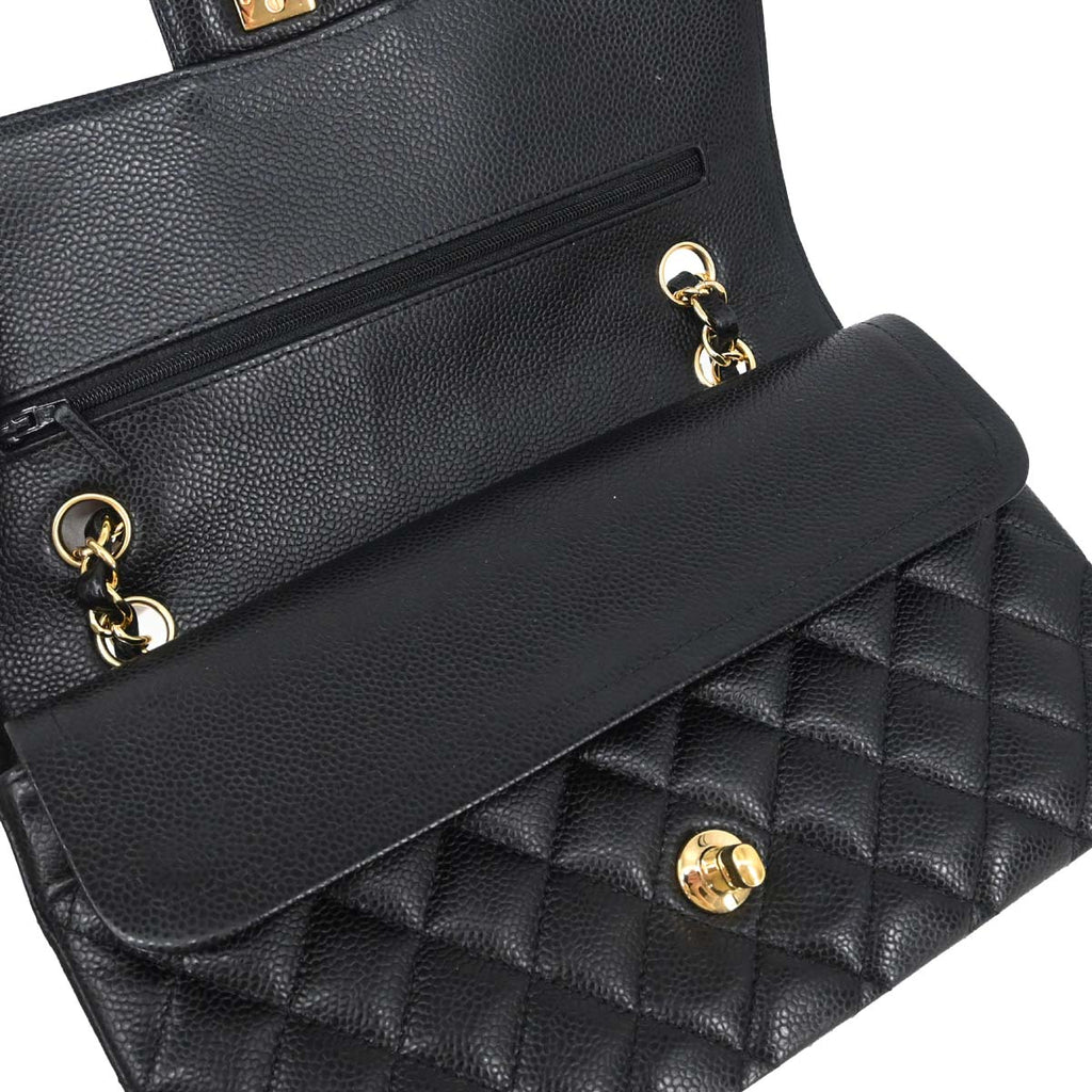 Chanel 2015-2016 Black Caviar Medium Classic Double Flap Shoulder Bag