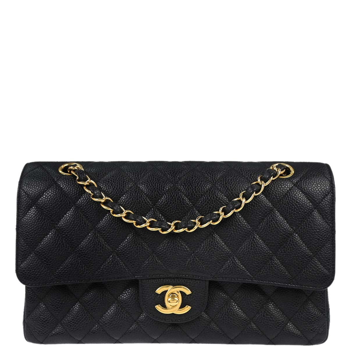 Chanel 2012-2013 Black Caviar Medium Classic Double Flap Shoulder Bag